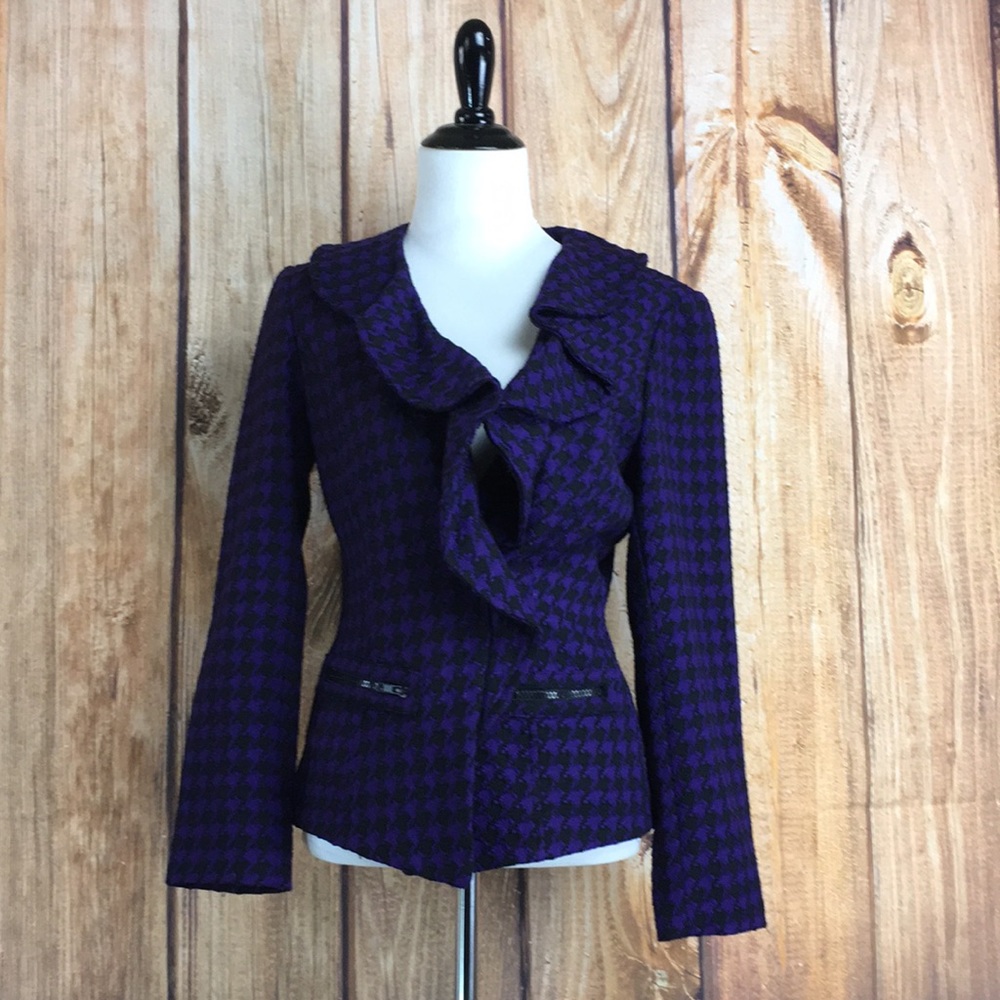 💸Anthrocite ruffled purple and black blazer sz 6